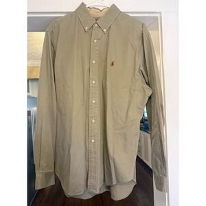 VTG‎ Ralph Lauren Shirt Mens L Brown Classic Fit Long Sleeve Elbow Patch Casual